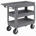 Global Industrial Small Deluxe 3 Shelf Plastic Utility & Service Cart, 6 Pneumatic Casters, 40L x 17W x 35H 242084